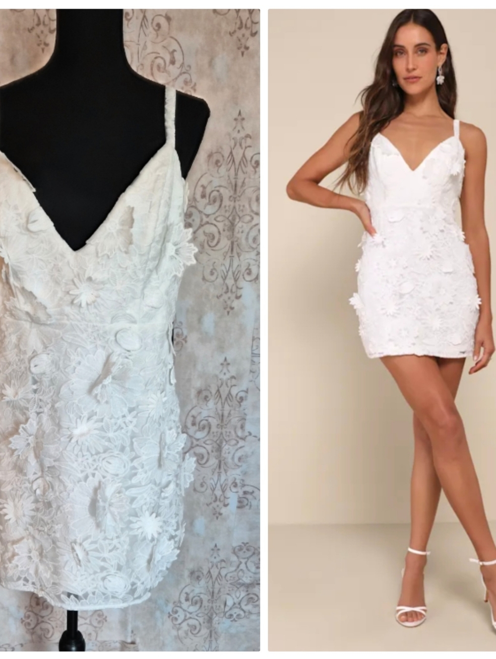 LULU'S Lovely Exceedingly White Applique Floral Mini Dress NWTs- Large